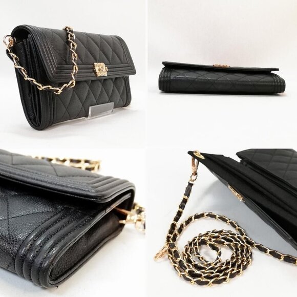 CHANEL Boy CC Flap Wallet Caviar Leather Chain Shoulder Crossbody Bag - Picture 3 of 5